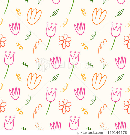 Abstract flower and plant doodle hand drawn seamless pattern background for wrapping and wallpaper 139144578