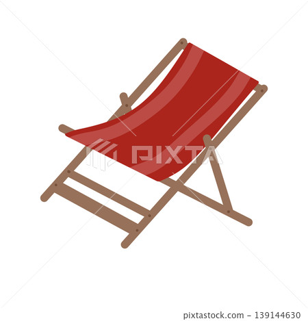 Red beach chair , foldable wooden deck chair for summer vacation element Red beach chair , foldable wooden deck chair for summer vacation element 139144630