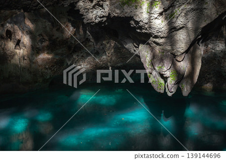 Azure water and stalactites of Los Tres Ojos Azure water and stalactites of Los Tres Ojos 139144696
