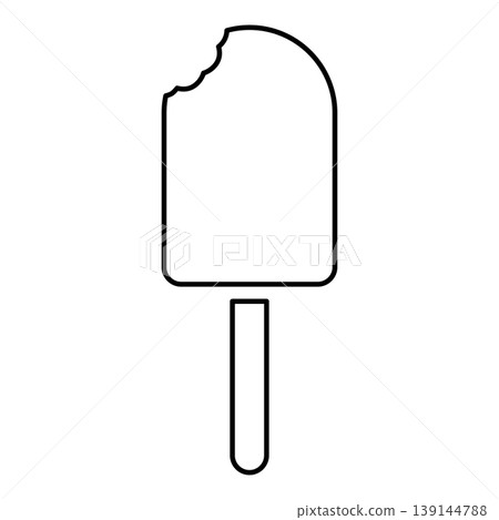 Popsicle bitten Ice-cream icecream with chocolate glaze stick Eskimo Summertime refreshing dessert contour outline line icon black color vector illustration image thin flat style Popsicle bitten Ice-cream icecream with chocolate glaze stick Eskimo Summertime refreshing dessert contour outline line icon black color vector illustration image thin flat style 139144788