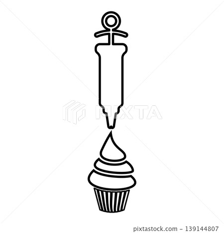 Confectionery syringe icing pastry cupcake pastry with cream contour outline line icon black color vector illustration image thin flat style Confectionery syringe icing pastry cupcake pastry with cream contour outline line icon black color vector illustration image thin flat style 139144807