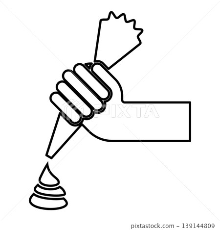 Pastry bag in hand for extraction cream squeeze icing contour outline line icon black color vector illustration image thin flat style Pastry bag in hand for extraction cream squeeze icing contour outline line icon black color vector illustration image thin flat style 139144809