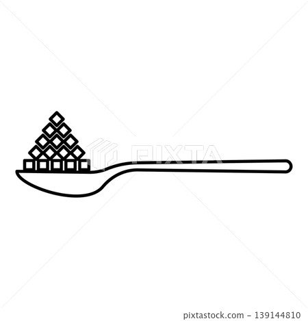 Spoon with sugar salt cubes contour outline line icon black color vector illustration image thin flat style Spoon with sugar salt cubes contour outline line icon black color vector illustration image thin flat style 139144810