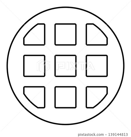 Belgian waffle Dessert template shape round contour outline line icon black color vector illustration image thin flat style Belgian waffle Dessert template shape round contour outline line icon black color vector illustration image thin flat style 139144813