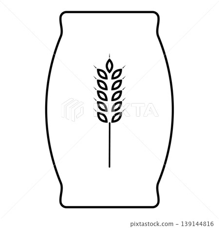 Sack with flour full canvas bag sugar salt grain wheat ear with grain package concept contour outline line icon black color vector illustration image thin flat style Sack with flour full canvas bag sugar salt grain wheat ear with grain package concept contour outline line icon black color vector illustration image thin flat style 139144816