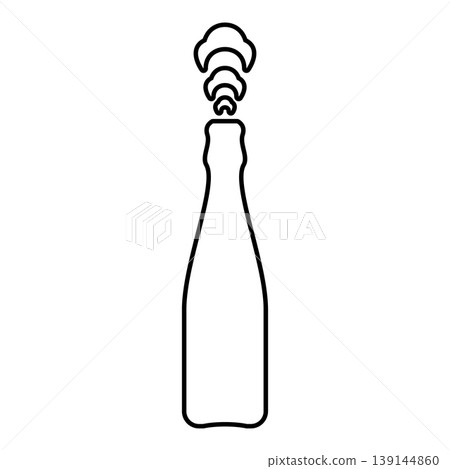 Bottle of champagne popping open contour outline line icon black color vector illustration image thin flat style Bottle of champagne popping open contour outline line icon black color vector illustration image thin flat style 139144860