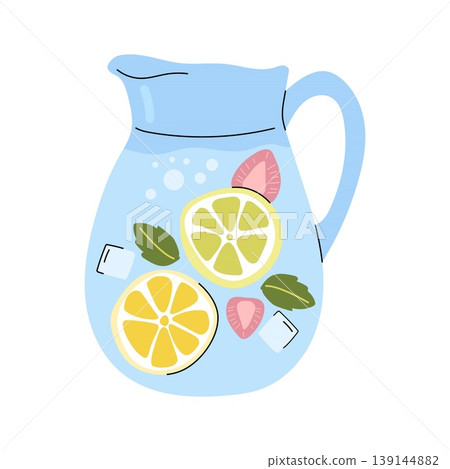 Refreshing lemonade pitcher with lemon strawberry and mint Refreshing lemonade pitcher with lemon strawberry and mint 139144882