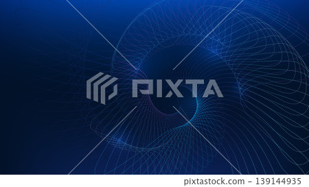 Abstract technology background spiral dotted line patterns forming curved data connections through a network structure, representing data transmission, network connectivity, information flow, digital Abstract technology background spiral dotted line patterns forming curved data connections through a network structure, representing data transmission, network connectivity, information flow, digital 139144935