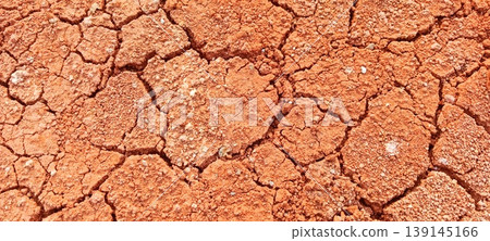 The texture of the red-orange clay is cracked due to dryness The texture of the red-orange clay is cracked due to dryness 139145166