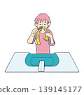An illustration of a man brushing his teeth at a hotel bathroom sink. 139145177