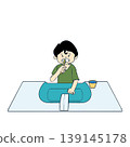 An illustration of a boy practicing brushing his teeth at the bathroom sink to prevent cavities. 139145178
