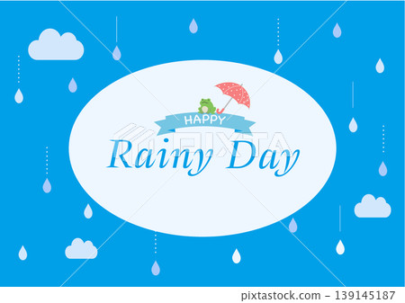 雨季背景插畫、雨季橫幅、雨季材料、雨天、邊框、雨滴、青蛙、雨傘 139145187