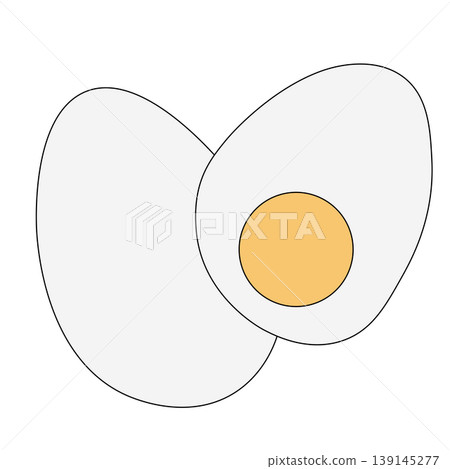 Two hard boiled eggs with one whole and one sliced in half Egg Colored composition hand drawn illustration. Vector graphic line art. bright yellow yolk for breakfast and healthy protein concepts. Two hard boiled eggs with one whole and one sliced in half Egg Colored composition hand drawn illustration. Vector graphic line art. bright yellow yolk for breakfast and healthy protein concepts. 139145277
