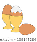 Icon of two eggs in an egg cup. and whole Egg Colored composition hand drawn illustration. Vector graphic line art. For poster, flyer, banner, invitation, social media, party or sale 139145284