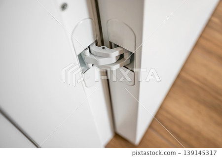 Concealed Cabinet Hinge Detail in Modern Furniture Interior Concealed Cabinet Hinge Detail in Modern Furniture Interior 139145317