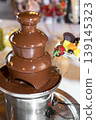 Chocolate Fountain with Fresh Fruit and Strawberry Dessert Close-Up 139145323