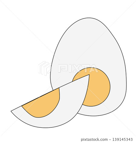 Boiled egg halves. Colored composition hand drawn illustration. Vector graphic line art. Cooking ingredient for baking or independent dishes. Illustration for recipe cookbook, banner, postcard, menu Boiled egg halves. Colored composition hand drawn illustration. Vector graphic line art. Cooking ingredient for baking or independent dishes. Illustration for recipe cookbook, banner, postcard, menu 139145343