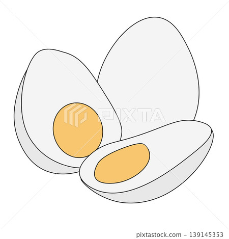 three Hard boiled Egg Colored composition hand drawn illustration. Vector graphic line art. Perfect for cafe logo, branding, packaging, labels, and modern decor design. three Hard boiled Egg Colored composition hand drawn illustration. Vector graphic line art. Perfect for cafe logo, branding, packaging, labels, and modern decor design. 139145353