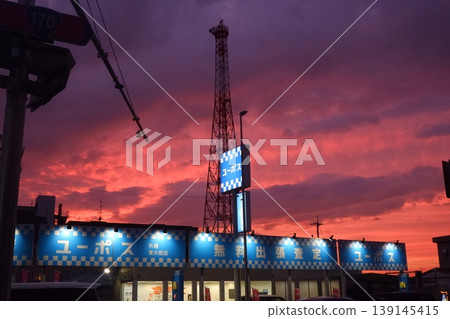 Electric wave tower of sunset Electric wave tower of sunset 139145415