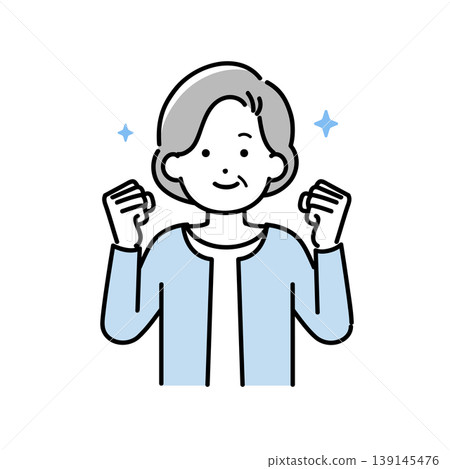 一幅插圖，描繪了一位老年女性雙手擺出勝利姿勢。 139145476
