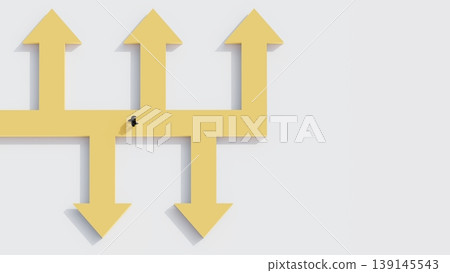 concept of multiple direction arrows showing decision making and strategic choices in business, career planning, leadership, and navigating different paths toward success concept of multiple direction arrows showing decision making and strategic choices in business, career planning, leadership, and navigating different paths toward success 139145543
