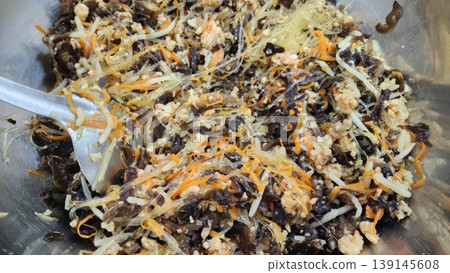 Traditional Vietnamese Spring Roll Filling Mixture with Glass Noodles and Wood Ear Mushrooms Traditional Vietnamese Spring Roll Filling Mixture with Glass Noodles and Wood Ear Mushrooms 139145608