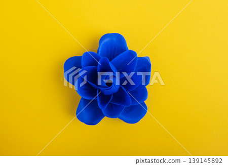 Blue flower on a yellow background. Blue flower on a yellow background. 139145892