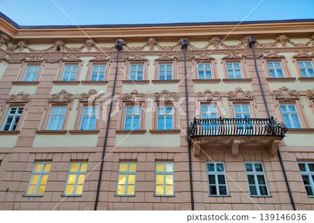 Historic facades at old street of Innsbruck view, alpine city in Tirol, region of Austria Historic facades at old street of Innsbruck view, alpine city in Tirol, region of Austria 139146036
