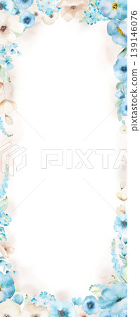 Vertical floral frame with watercolor light blue and beige flowers, illustration for wedding stationery Vertical floral frame with watercolor light blue and beige flowers, illustration for wedding stationery 139146076