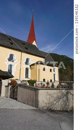 Parish Church of Eben am Achensee and summer landscape shot at Lake Achensee, Pertisau, Eben am Achensee, Tyrol, Austria 139146182