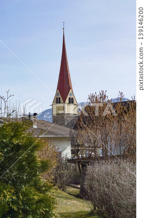 Parish Church of Eben am Achensee and summer landscape shot at Lake Achensee, Pertisau, Eben am Achensee, Tyrol, Austria 139146200