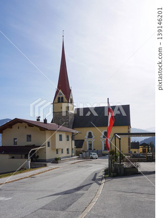 Parish Church of Eben am Achensee and summer landscape shot at Lake Achensee, Pertisau, Eben am Achensee, Tyrol, Austria 139146201
