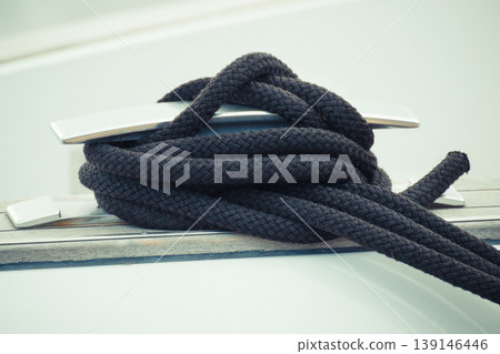Black rope as part and detail of yacht 139146446