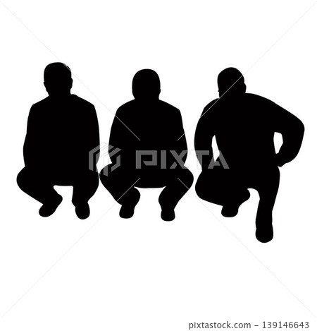 three men kneeling down, silhouette vector 139146643