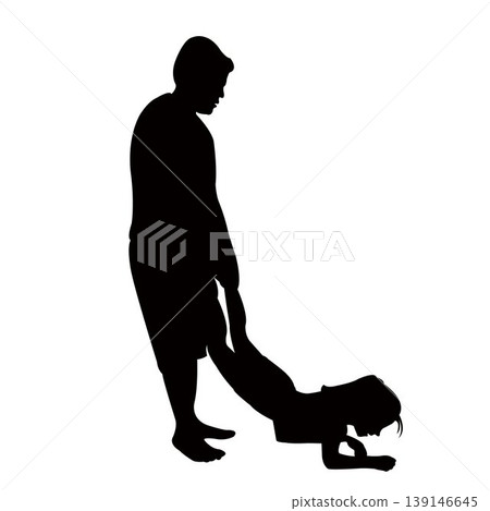a boy holding tfeet of girl, playing family, silhouette vector 139146645