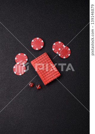Casino, cards and chips on a colored background, poker and blackjack. Cards and chips 139146879