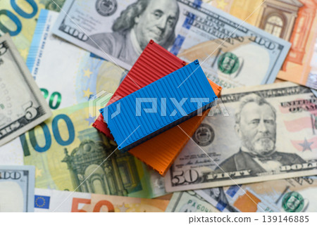 Cargo containers on the euro and dollar background as a concept for goods export. Cargo containers 139146885