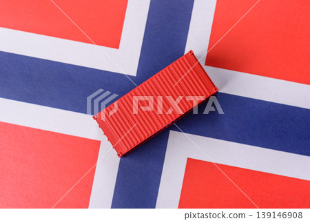 Cargo containers on the Norwegian flag as a conceptual backdrop for goods export. Cargo containers Cargo containers on the Norwegian flag as a conceptual backdrop for goods export. Cargo containers 139146908