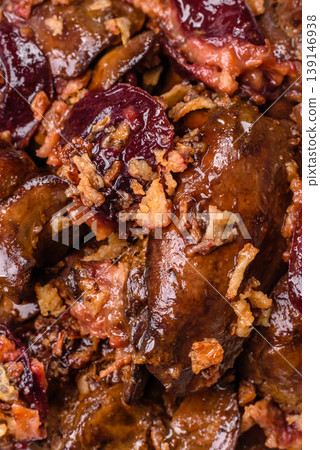 Chicken, duck, or goose liver with plums, onions, and spices. Chicken liver Chicken, duck, or goose liver with plums, onions, and spices. Chicken liver 139146938