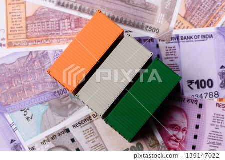 Cargo containers on the Indian money as a conceptual backdrop for goods export. Cargo containers Cargo containers on the Indian money as a conceptual backdrop for goods export. Cargo containers 139147022