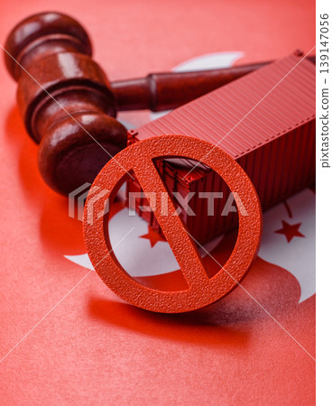 The cargo container ban on the Norwegian flag as a conceptual backdrop. The cargo container embargo The cargo container ban on the Norwegian flag as a conceptual backdrop. The cargo container embargo 139147056