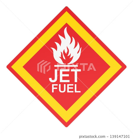 Jet fuel hazard sign with flame symbol. 3D rendering Jet fuel hazard sign with flame symbol. 3D rendering 139147101