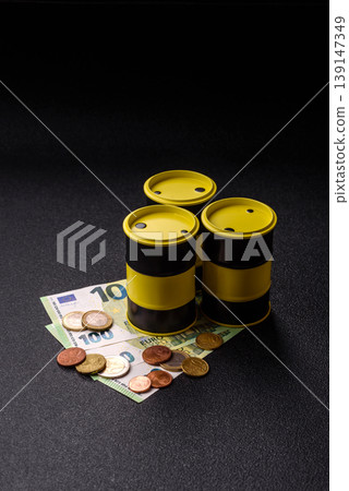 A barrel of oil against a backdrop of euro as a concept for the oil crisis. A barrel of oil 139147349