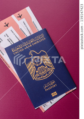 OAE passport for travelling, flying and doing business. Arabic document, id 139147423