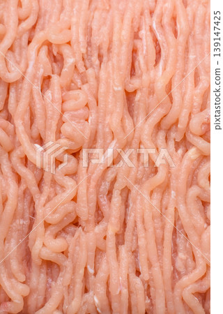 Raw fresh ground chicken, turkey, or pork for burgers or meatballs. Raw ground chicken 139147425