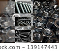 Variety Scattered Threaded Bolts And Hex Nuts Illustration With White Frames 139147443
