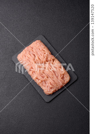 Raw fresh ground chicken, turkey, or pork for burgers or meatballs. Raw ground chicken 139147520
