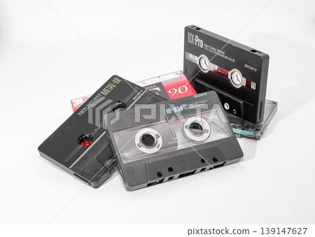 High-end Vintage analog Cassette Tape( metal tape or Type IV and Type II ) in retro collection, isolated on white background. 139147627