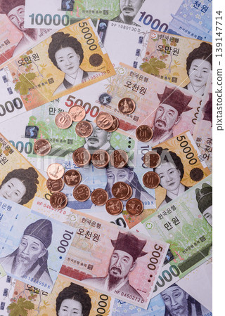 Korea, Korean cash bills, and the won currency for exchange and financial transactions. Korean won Korea, Korean cash bills, and the won currency for exchange and financial transactions. Korean won 139147714