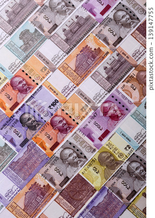 Indian paper currency, rupees, for financial transactions and exchange. Indian rupee currency 139147755